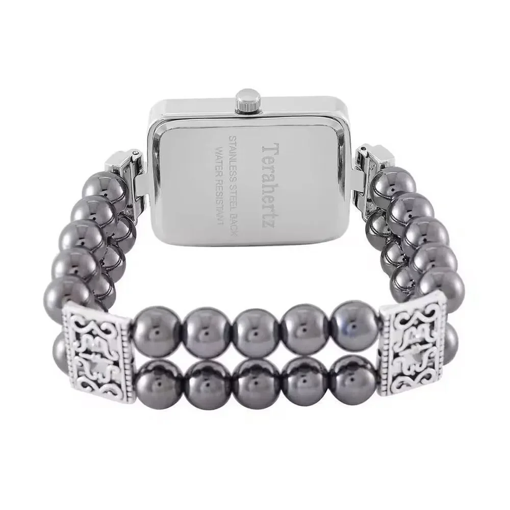 Terahertz Beaded Japanese Movement Stretch Bracelet Square Shape Watch New